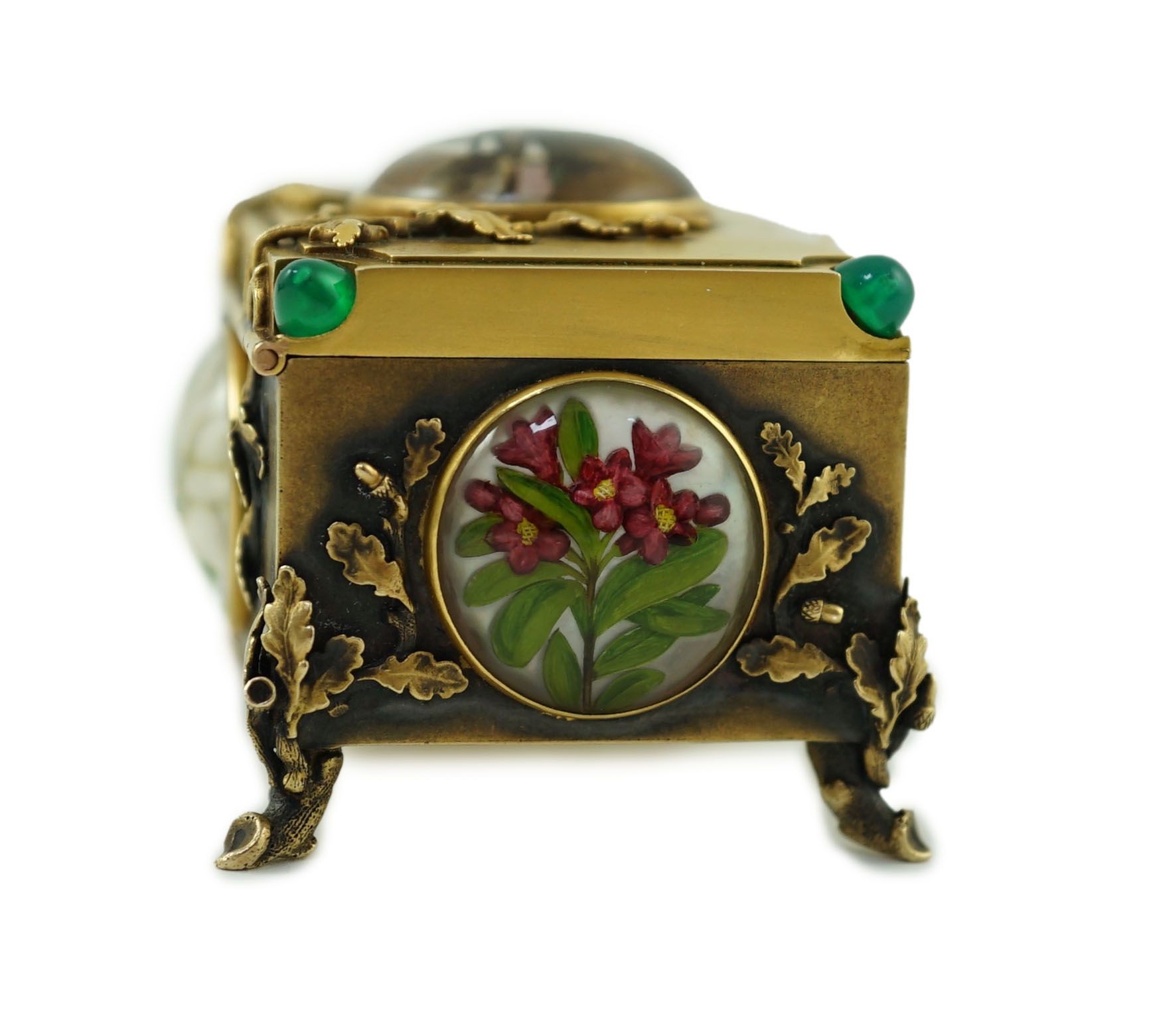 A late 19th/early 20th century Viennese gold, chrysoprase and Essex crystal set small trinket casket, by Josef Siess Sohne, (1895-1922)